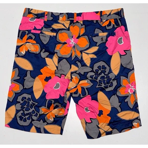 Loudmouth Golf Mens Floral Navy Blue Pink Orange Shorts Size 38 Flat Front - Picture 3 of 3